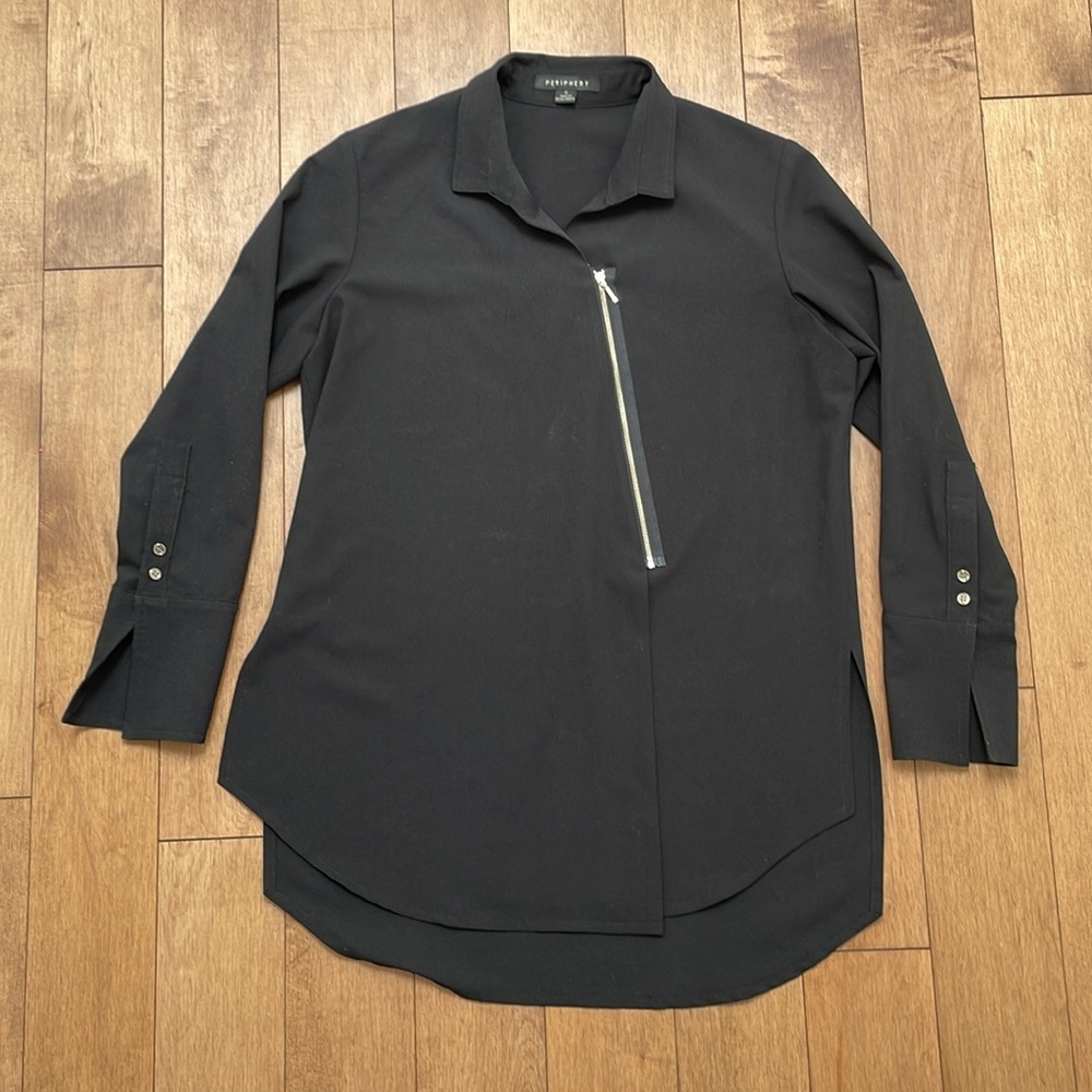 Periphery longsleeve black zip blouse top shirt collar made in Canada size 10 - Picture 5 of 9